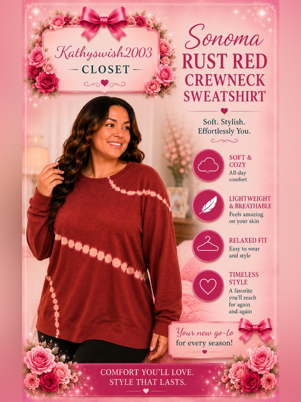 Sonoma Rust Red Crewneck Sweatshirt